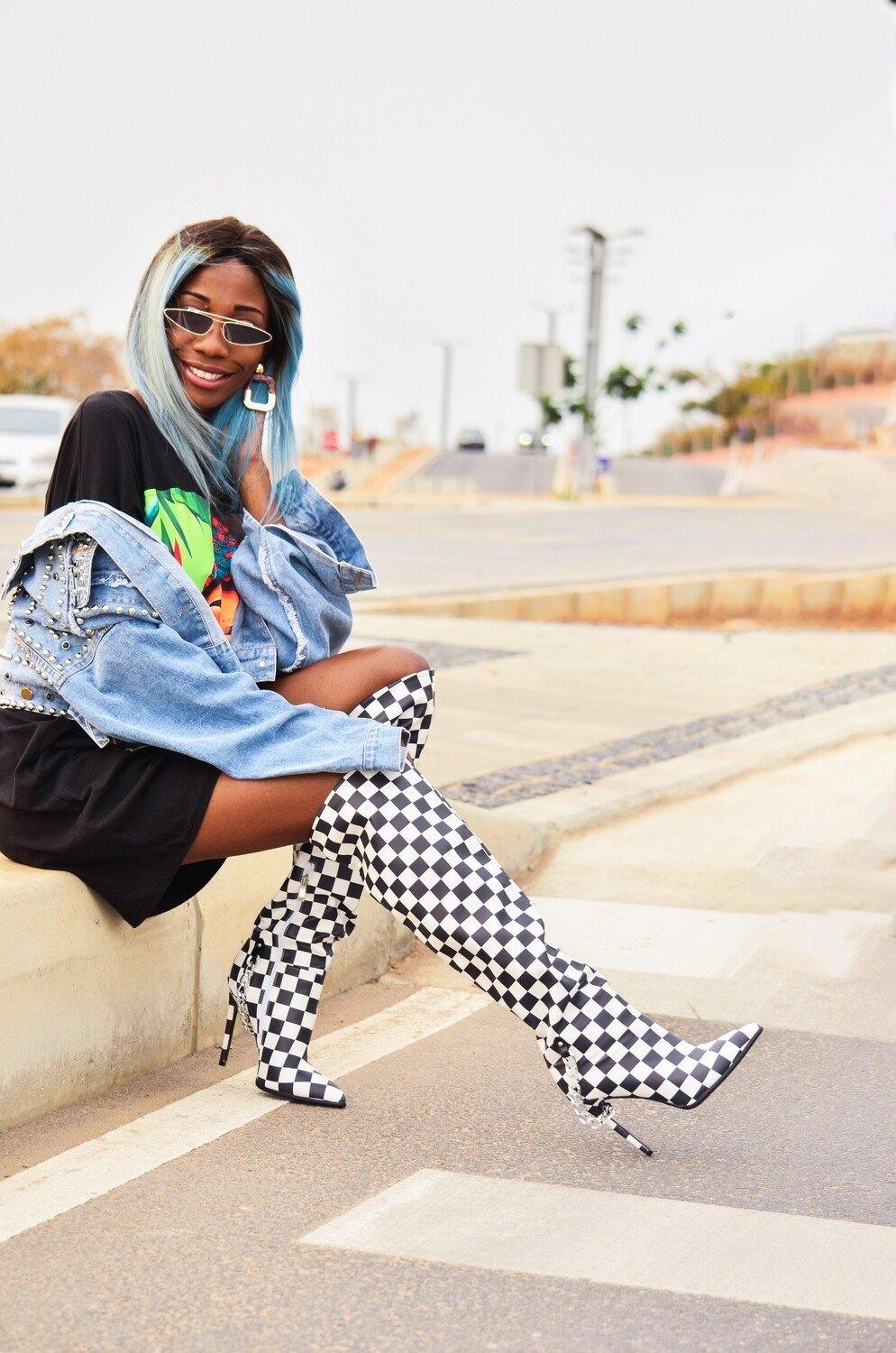 Schachbrettmuster Overknees - walkonme