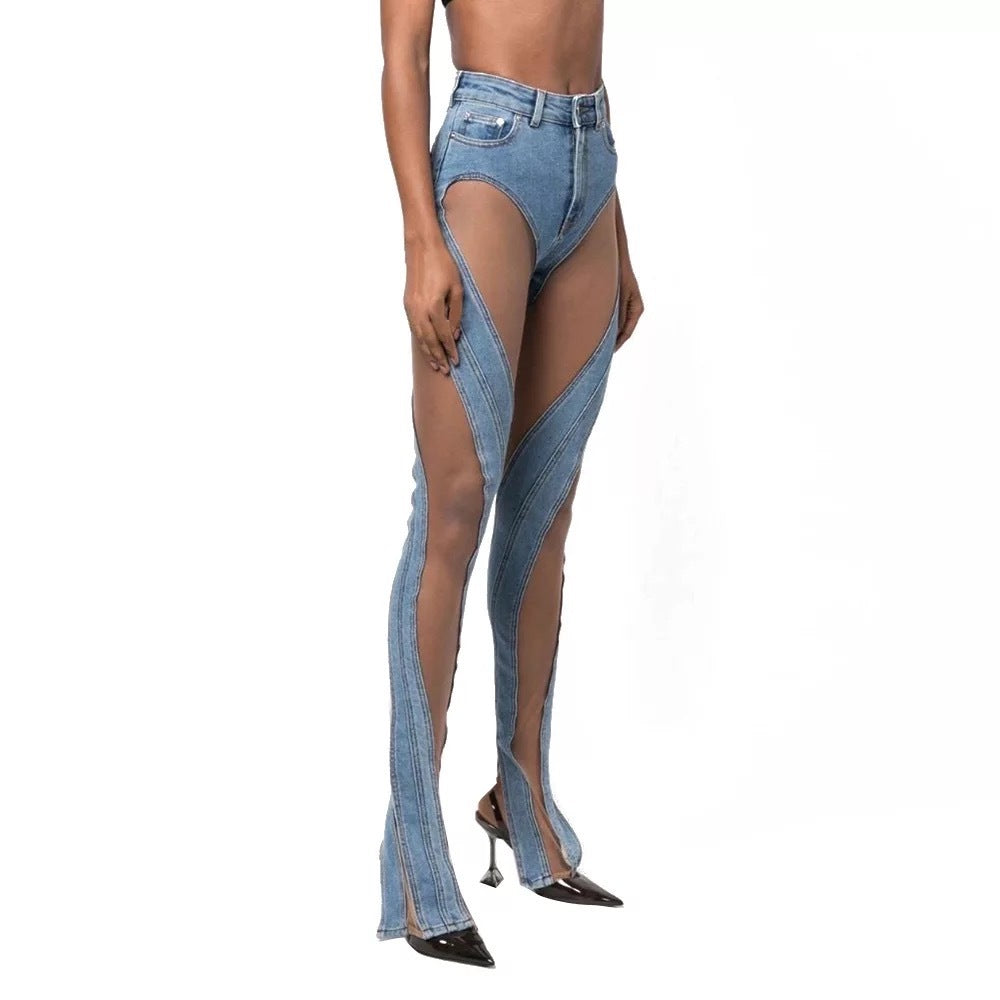 Skinny Sheer Detail Jeans - UKAI