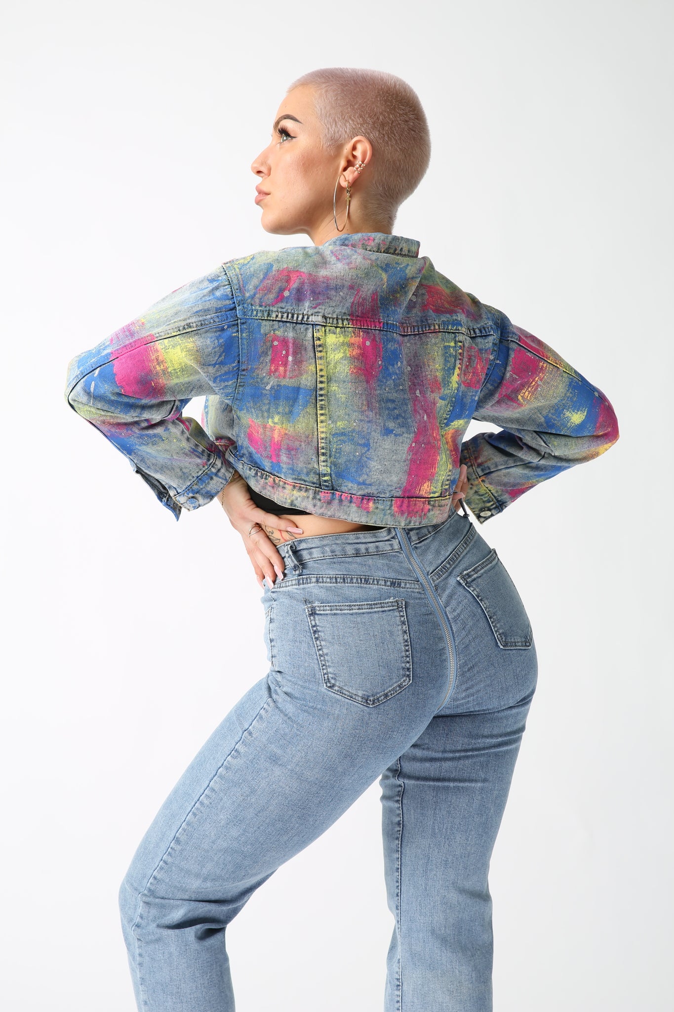 Tie Dye Crop Denim Jacket - UKAI