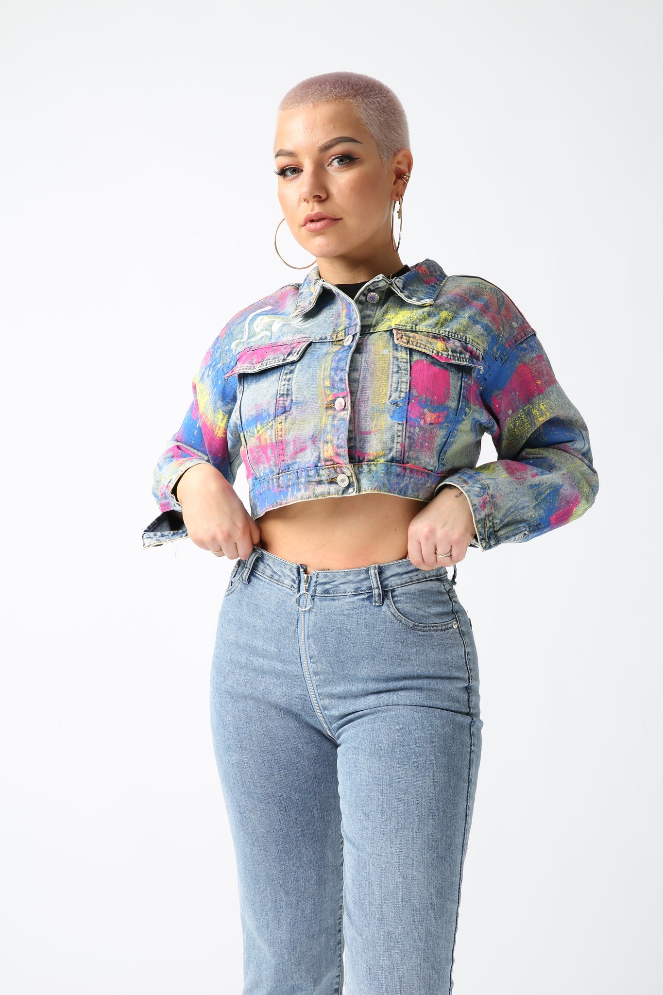Tie Dye Crop Denim Jacket - UKAI