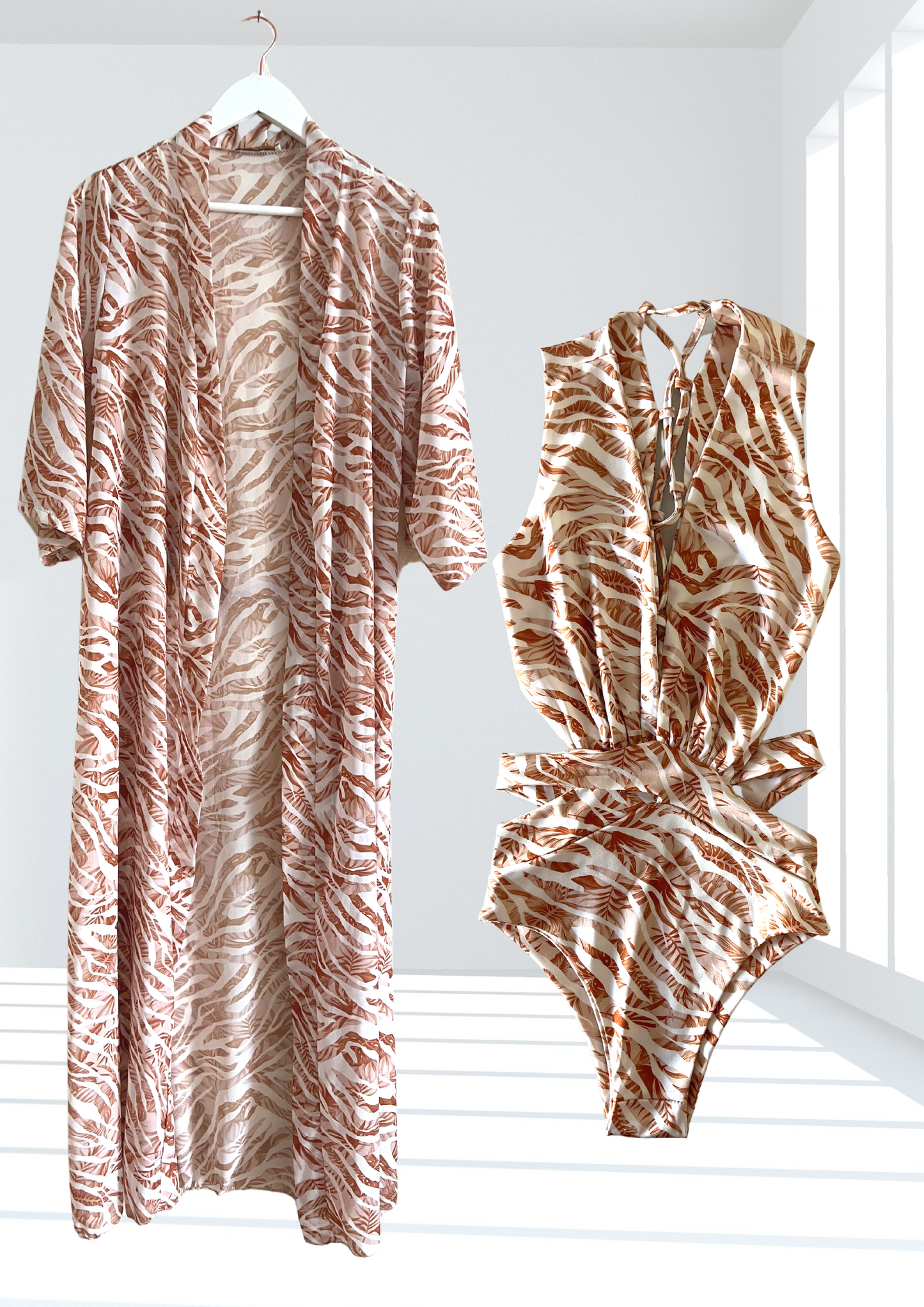 Zebra Patterned Swimsuit and Kimono - UKAI