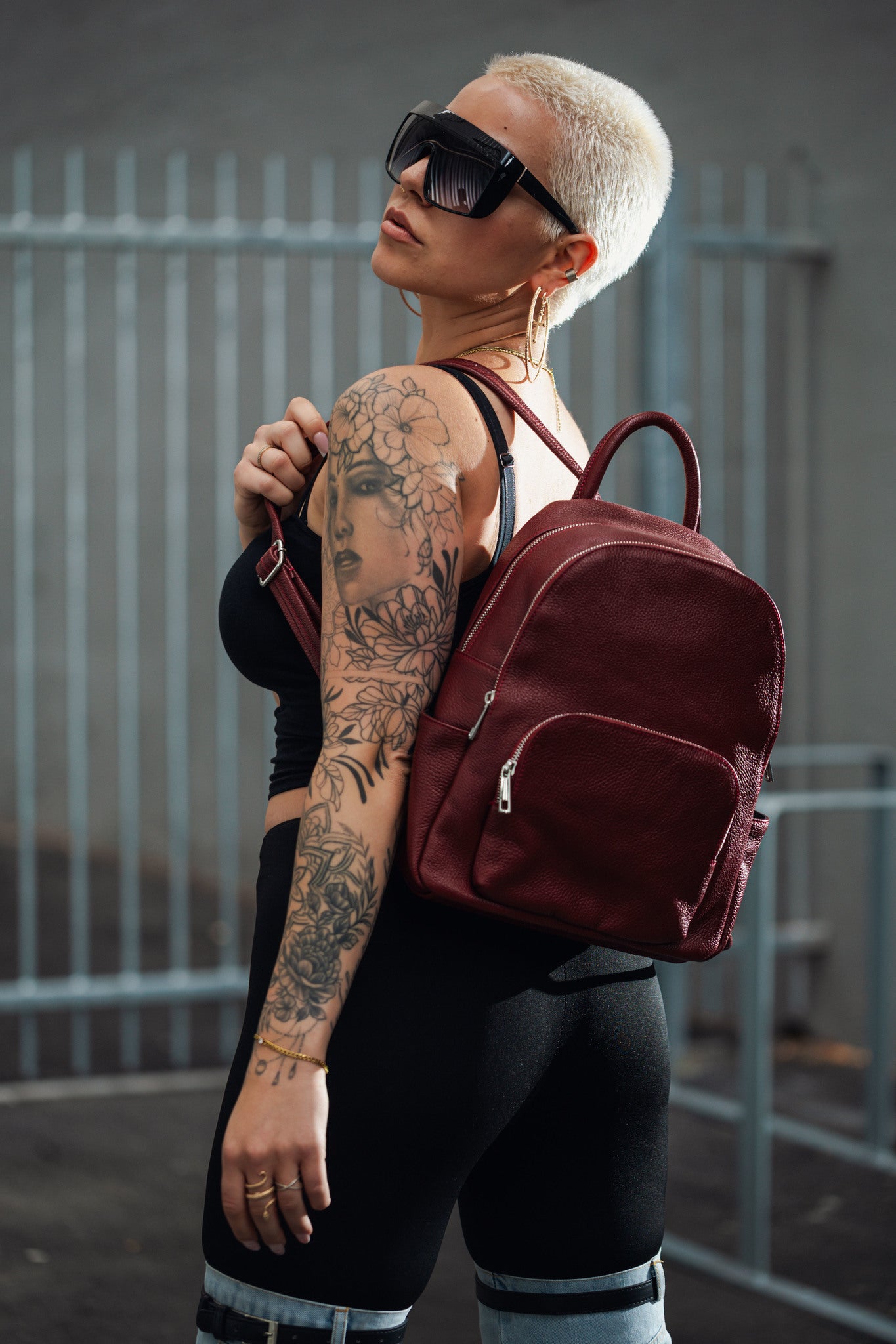 Leather Backpack in Maroon - UKAI