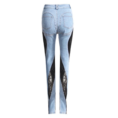 Skinny Jeans Sheer Lace Detail - UKAI