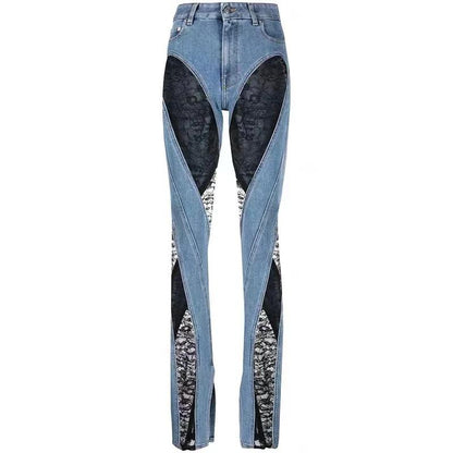 Skinny Jeans Sheer Lace Detail - UKAI