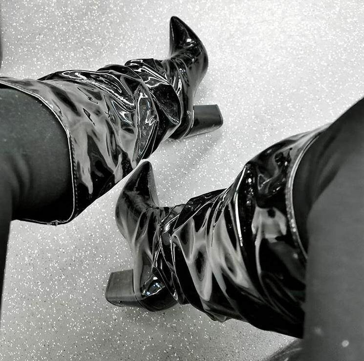 Black heeled patent boots online