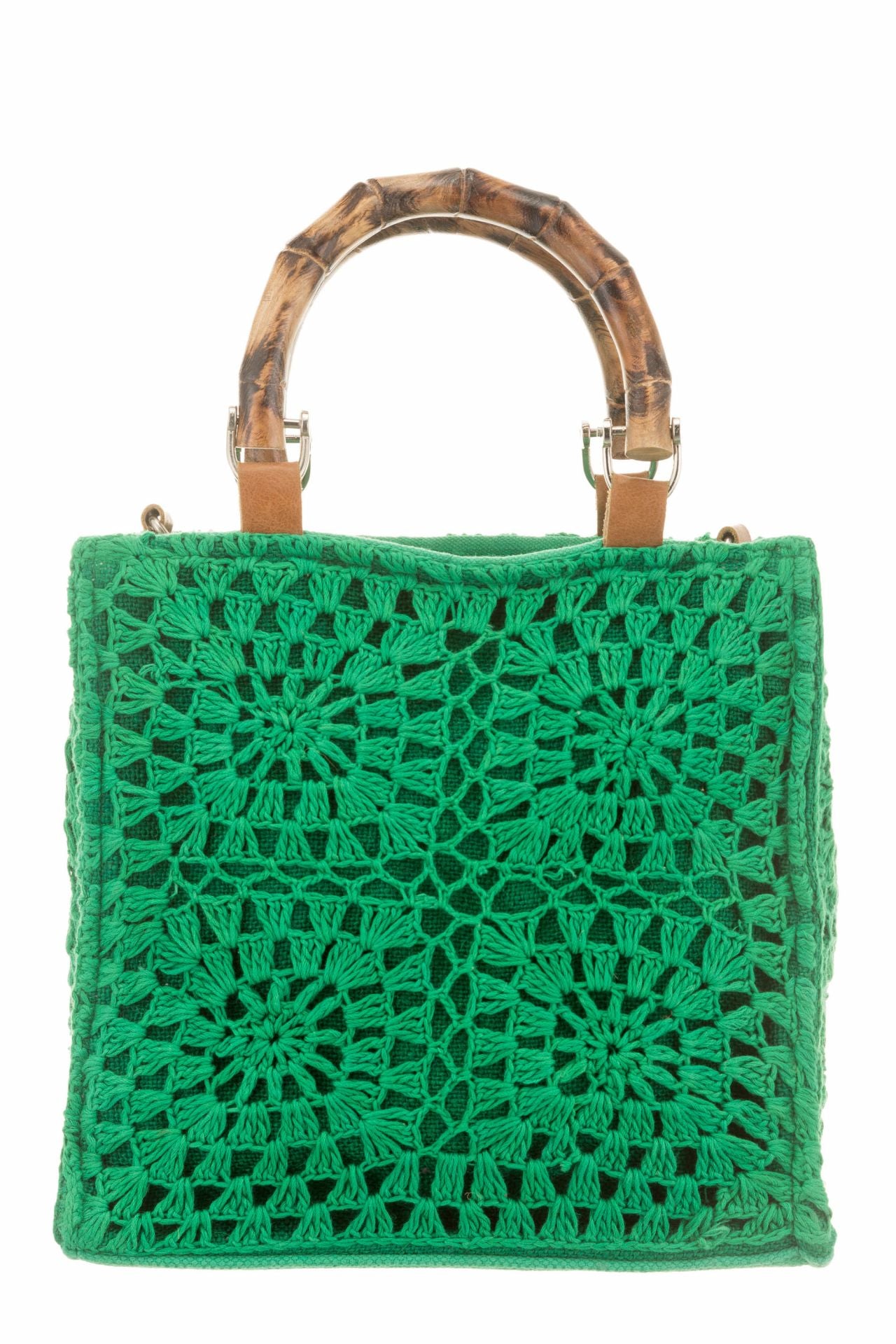 Bamboo Handle Crochet Handbag - UKAI