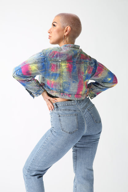 Tie Dye Crop Denim Jacket - UKAI
