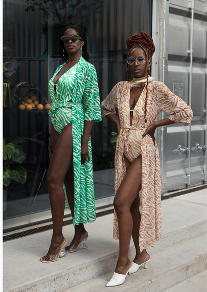 Zebra Patterned Swimsuit and Kimono - UKAI