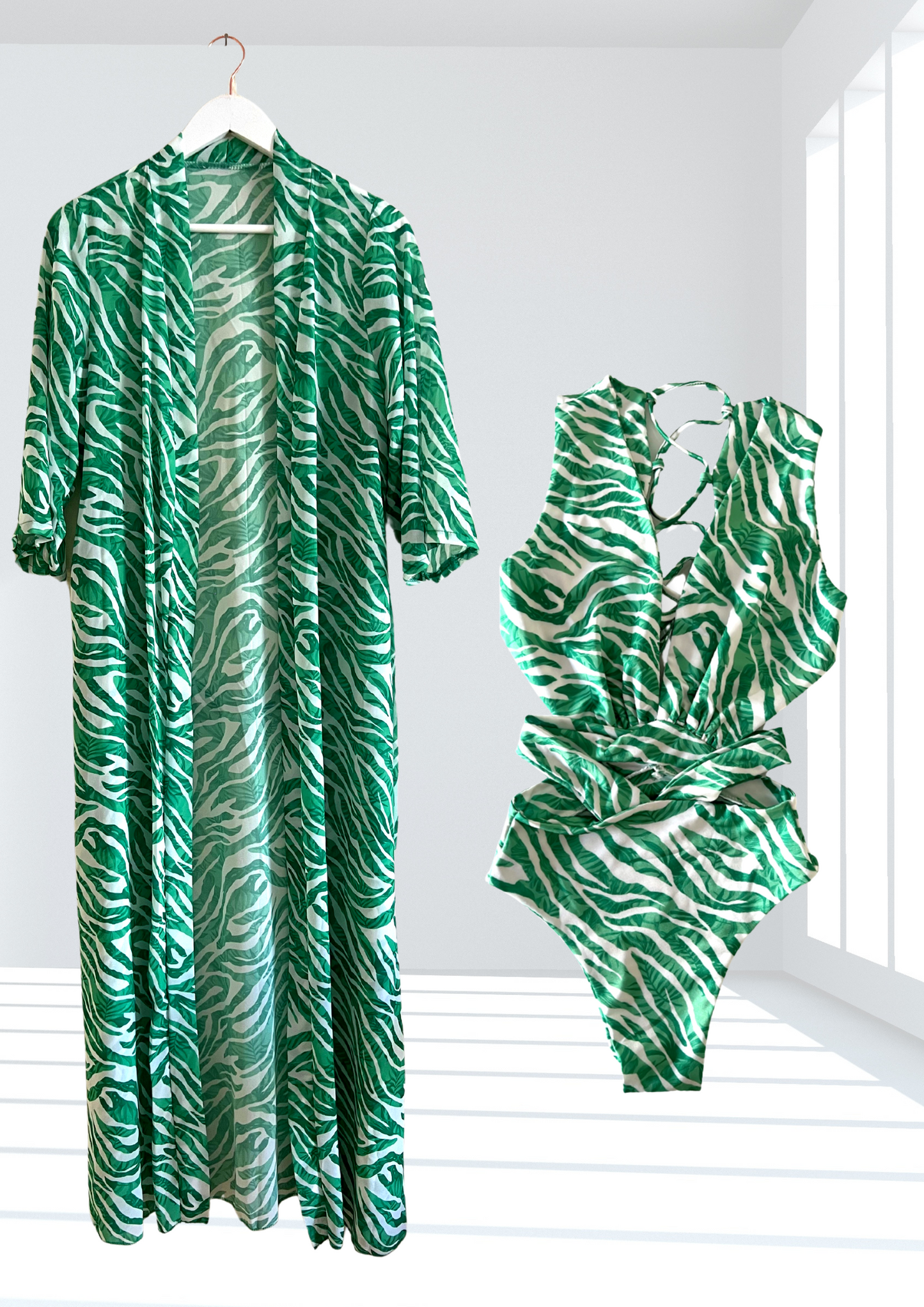 Zebra Patterned Swimsuit and Kimono - UKAI